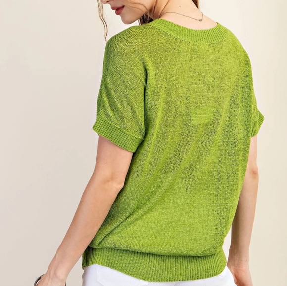 5/25 ❤️ Kori America Boutique Greeb Relaxed Fit Short Sleeve Sweater Top - Picture 2 of 9
